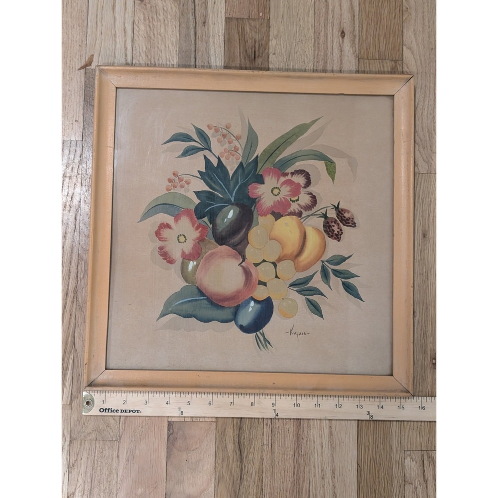 Ruben Kupur VTG Art Deco Gouache Floral Fruit Still Life Painting Framed Signed - Picture 5 of 7
